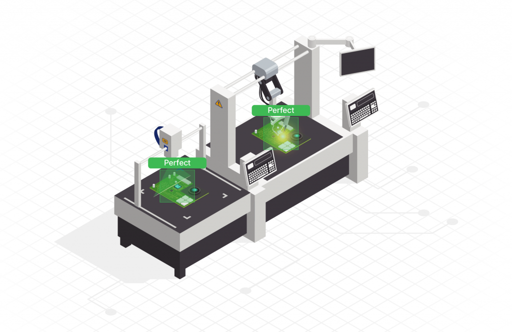 AI vision system inspecting photomask quality and confirming perfect results