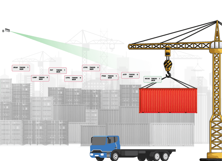 Truck passing through port gate with license plate