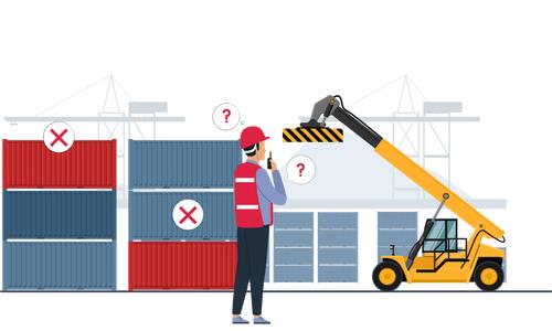 Logistics operator monitoring AI vision alerts for container handling errors in container yard