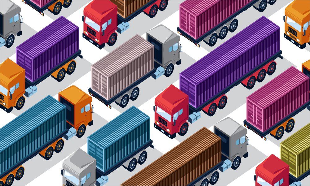 Manual container tracking across logistics yard with multiple trucks